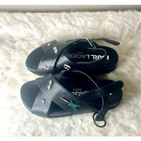 Karl Lagerfeld Paris Tilda Criss Cross Black Platform Sandals Women Size 7 - Picture 4 of 9